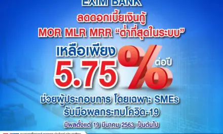 EXIM BANK ลดดอกเบี้ย MOR MLR MRR “ต่ำสุดในระบบ” เหลือ 5.75% ต่อปี  ช่วยผู้ประกอบการ โดยเฉพาะ SMEs รับมือผลกระทบโควิด-19