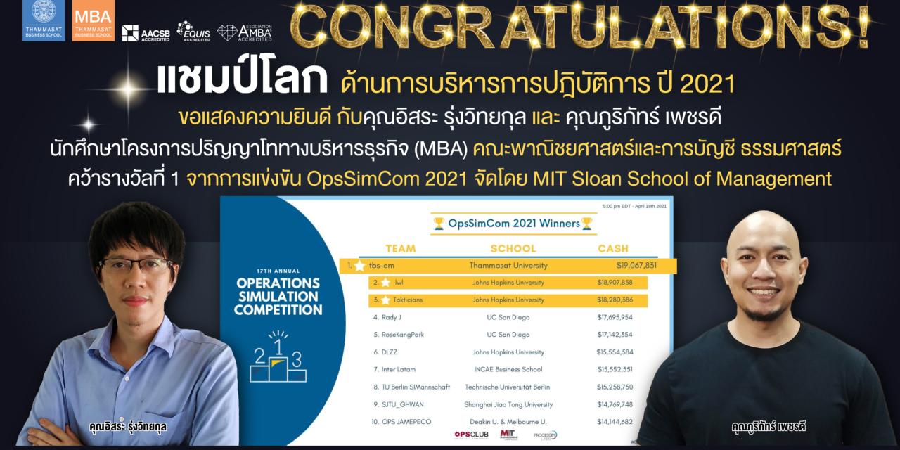 MBA Thammasat แชมป์โลกด้านการบริหารปฏิบัติการ OpsSimCom2021