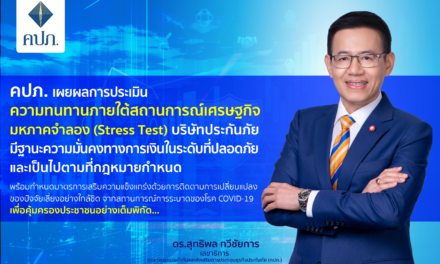 คปภ. เผยผลการประเมินความทนทานภายใต้สถานการณ์เศรษฐกิจมหภาคจำลอง (Stress Test) บริษัทประกันภัย มีฐานะความมั่นคงทางการเงินในระดับที่ปลอดภัย และเป็นไปตามที่กฎหมายกำหนด พร้อมกำหนดมาตรการเสริมความแข็งแกร่ง ด้วยการติดตามการเปลี่ยนแปลงของปัจจัยเสี่ยงอย่างใกล้ชิด จากสถานการณ์การระบาดของโรค COVID-19 เพื่อคุ้มครองประชาชนอย่างเต็มพิกัด