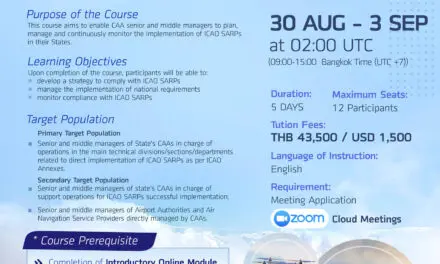 สถาบันการบินพลเรือน เปิดการฝึกอบรมหลักสูตร Managing Compliance with ICAO SARPs (MCIS) ในรูปแบบ Virtual Classroom