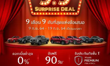 มาสด้าอัดแคมเปญแรง “Mazda 9.9 Surprise Deal” ดอกเบี้ย 0%  ขับฟรี 90 วัน ส่วนลดค่าแรง 50% อุปกรณ์ตกแต่งแท้ราคาเริ่มต้น 999 บาท