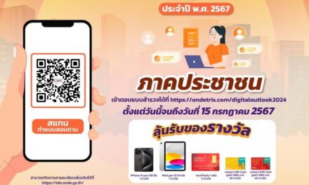 สดช. – ทริส ปลื้ม ประชาชนสนใจร่วมตอบแบบสำรวจ Thailand Digital Outlook ปี 2567 คาดได้กว่า 1.5 แสนแบบสำรวจ พร้อมนำข้อมูลพัฒนาดิจิทัลประเทศ