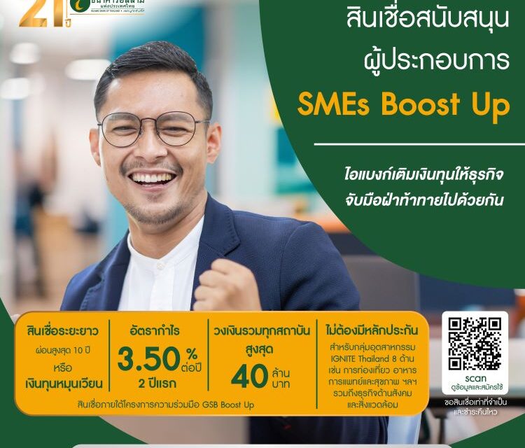 ธนาคารอิสลามแห่งประเทศไทย (ไอแบงก์) ออกสินเชื่อ SMEs Boost Up ต้นทุนต่ำเพื่ออัดฉีดผู้ประกอบการ SMEs ไทย ให้สามารถหล่อเลี้ยงและเสริมแกร่งธุรกิจ คิดอัตรากำไรเริ่มต้น 3.50% ต่อปีใน 2 ปีแรก ให้วงเงินสูงสุด 40 ล้านบาทต่อราย ใช้บริการได้ทั้งลูกค้าเดิมและลูกค้าใหม่ 