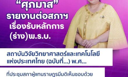 “ศุภมาส” รายงานต่อสภาผู้แทนราษฎร เรื่องรับหลักการ (ร่าง) พระราชบัญญัติสถาบันวิจัยวิทยาศาสตร์และเทคโนโลยีแห่งประเทศไทย (ฉบับที่…) พ.ศ…